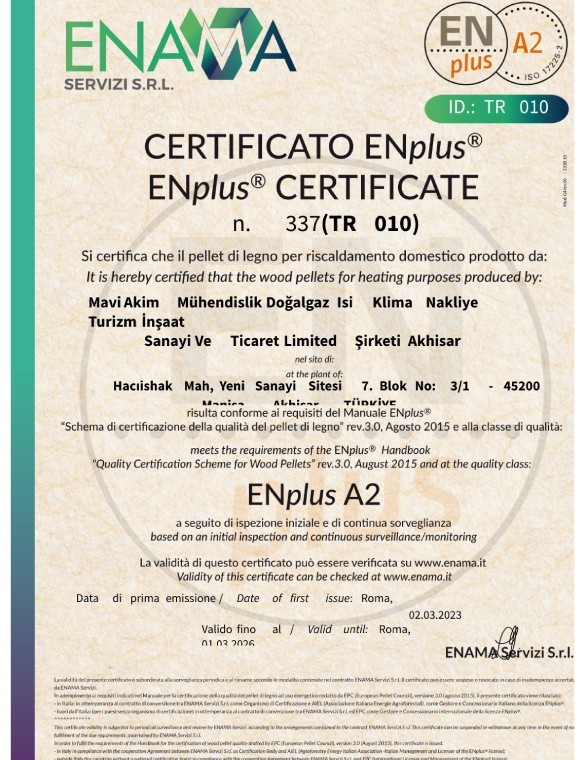 Certificato ENplus 337(TR 010)